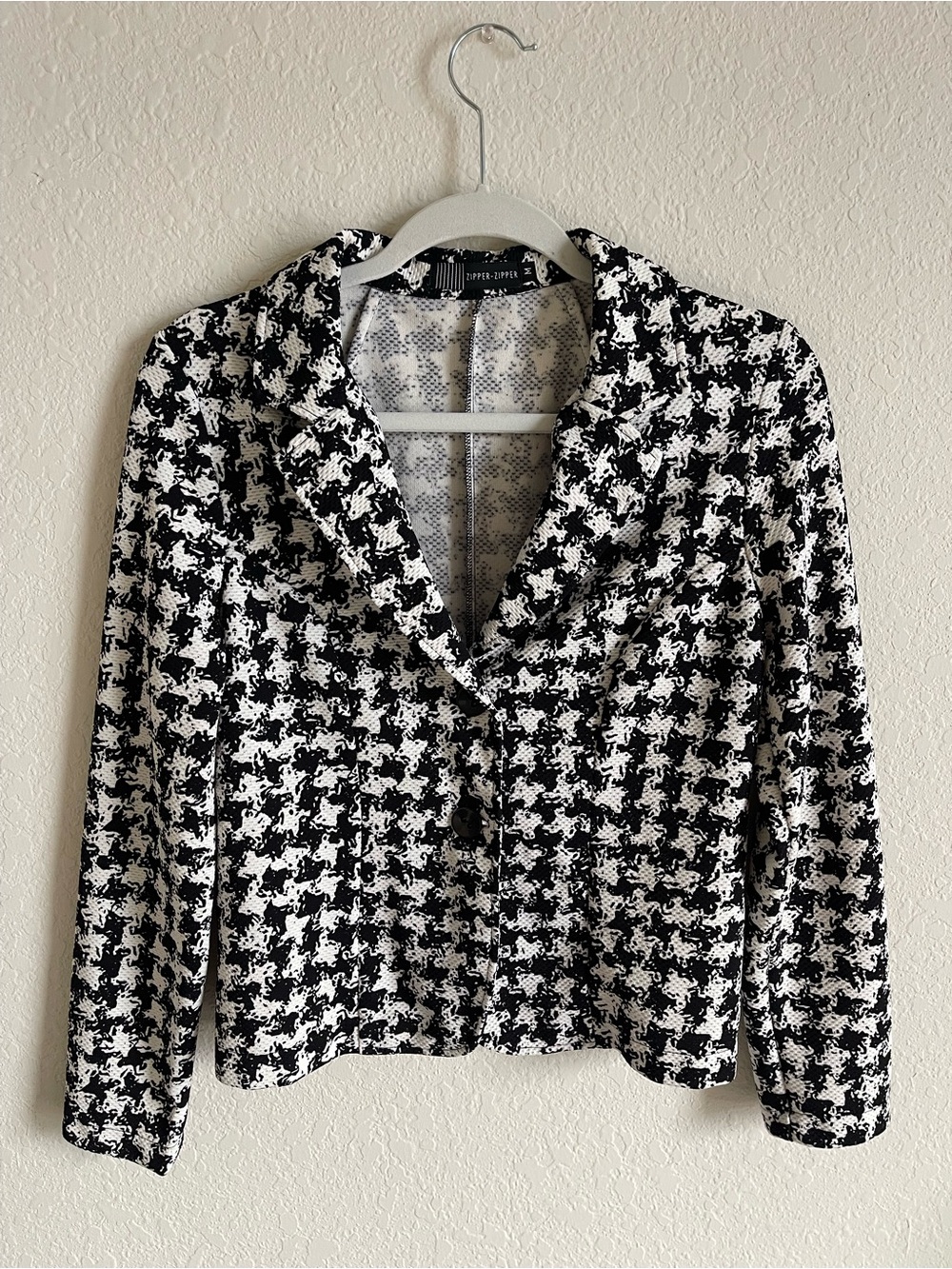 Worthington Black & White Houndstooth Cropped Blazer Jacket